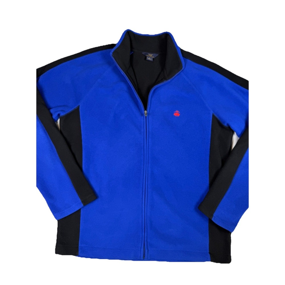 Brooks Brothers 346 Fleece Jacket Full Zip Blue Black Colorblock Men's Lg EUC